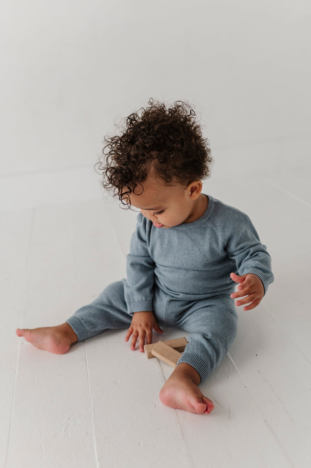 Cotton Knit Baby Set - Teal Marble