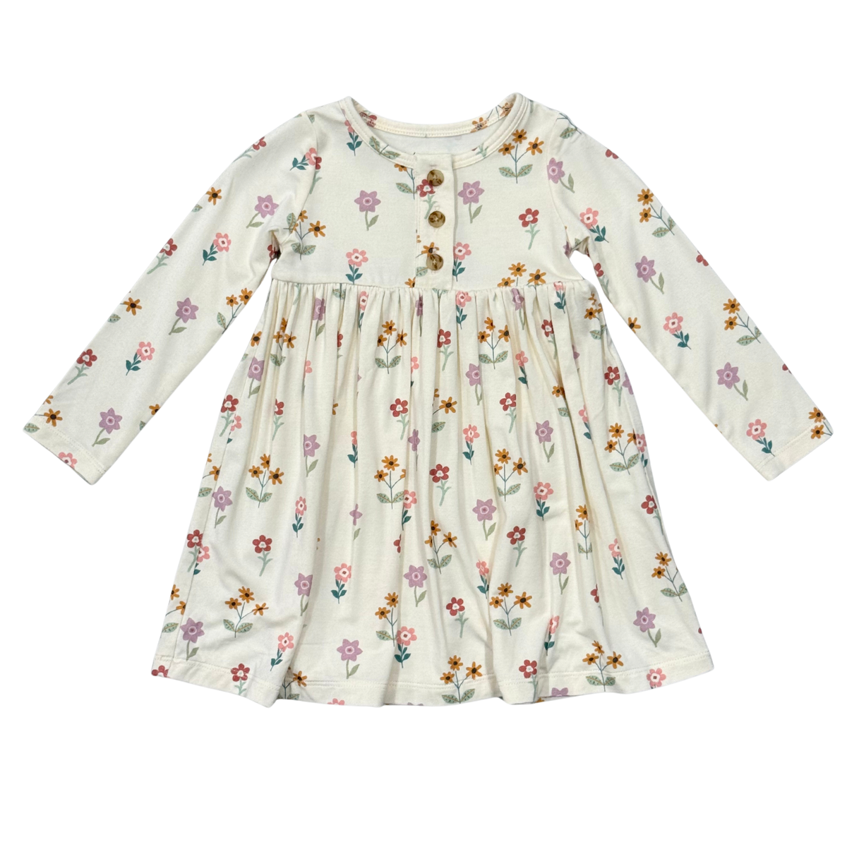 Bamboo Long Sleeve Henley Dress - Meadow Bloom