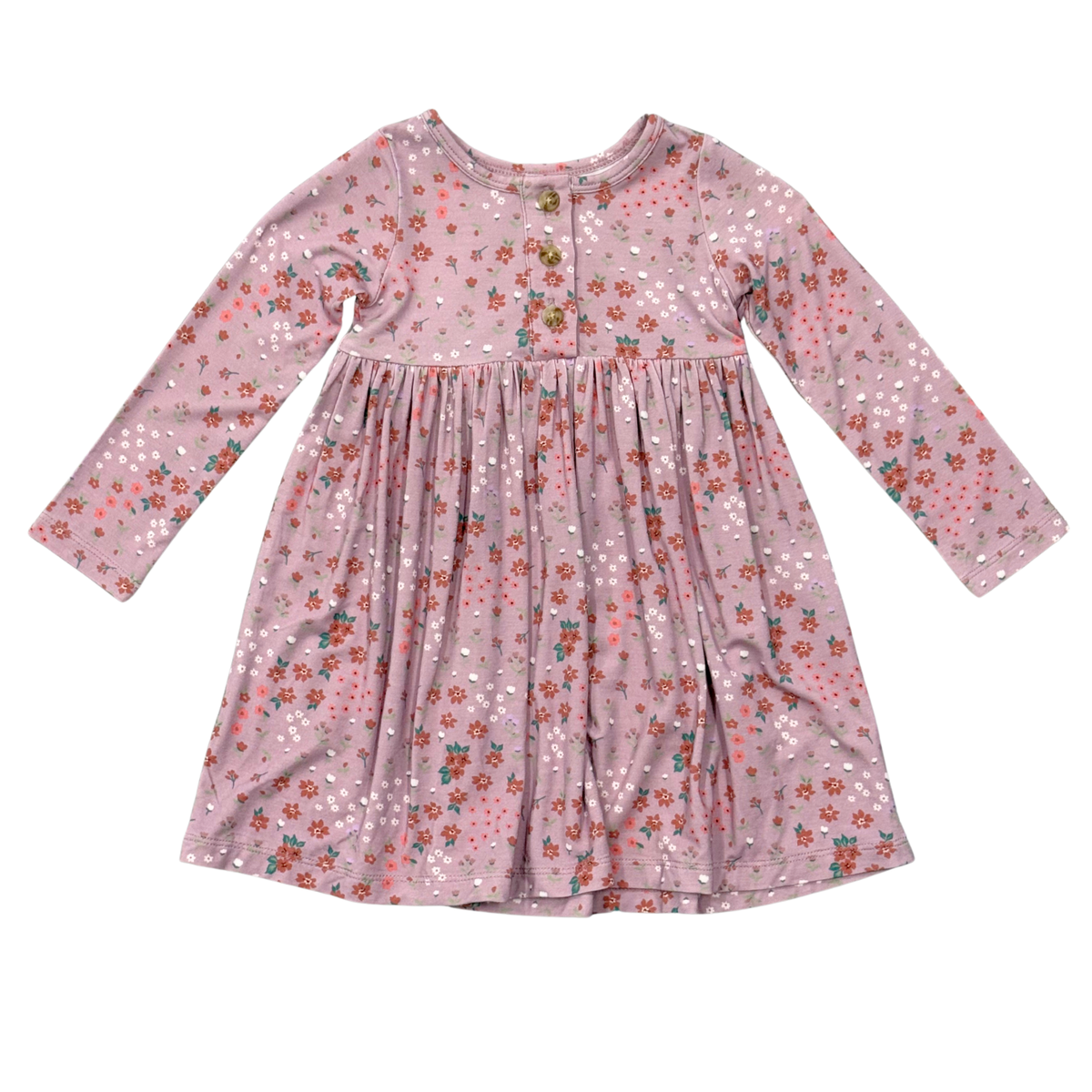 Bamboo Long Sleeve Henley Dress - Mini Lilac Cluster