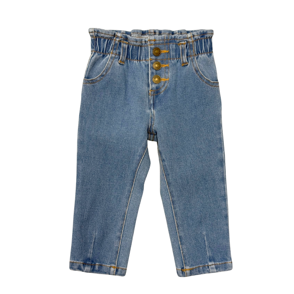 Paperbag Denim Pants - Mid Blue Wash