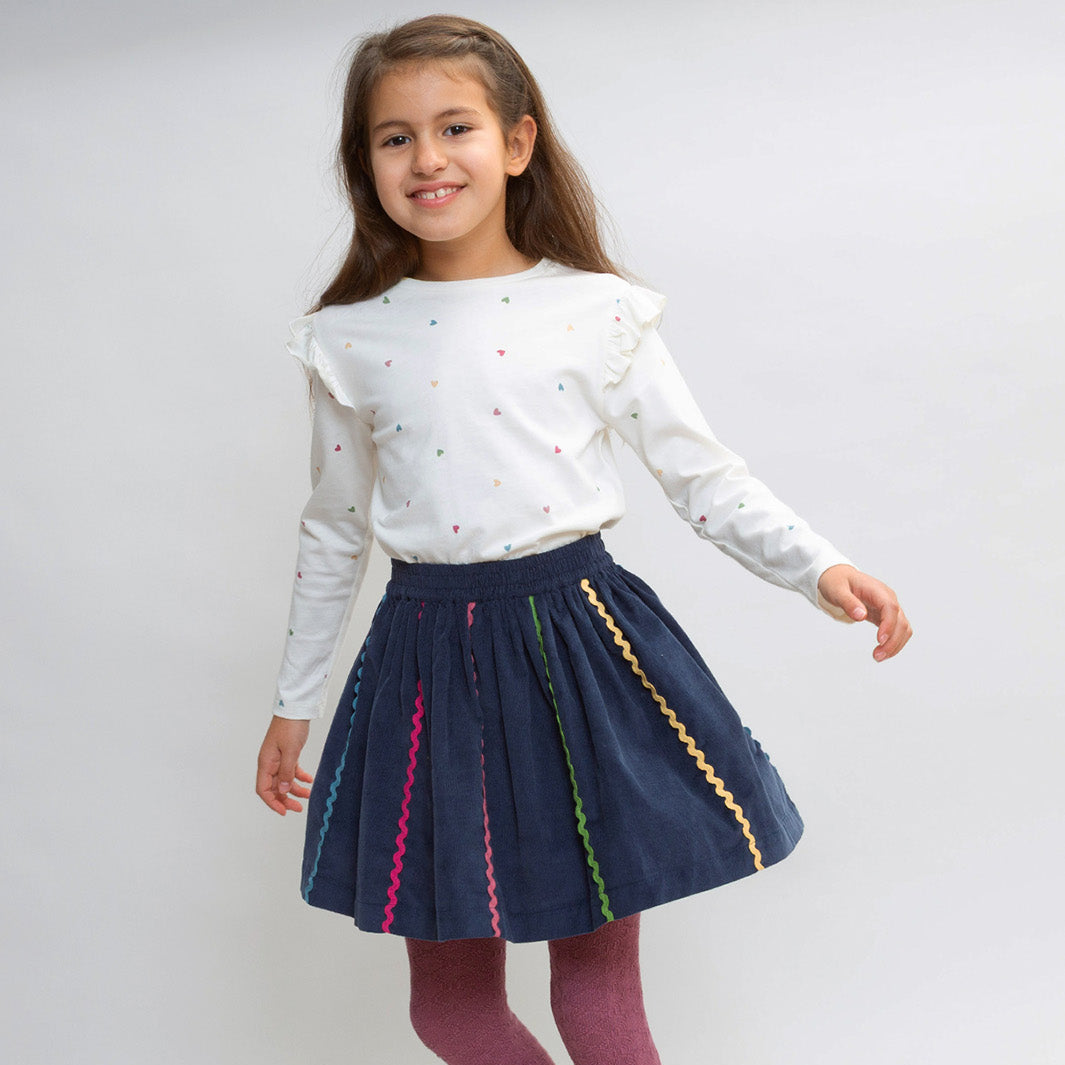 Organic Cotton Long Sleeve Frill T-Shirt - Little Hearts