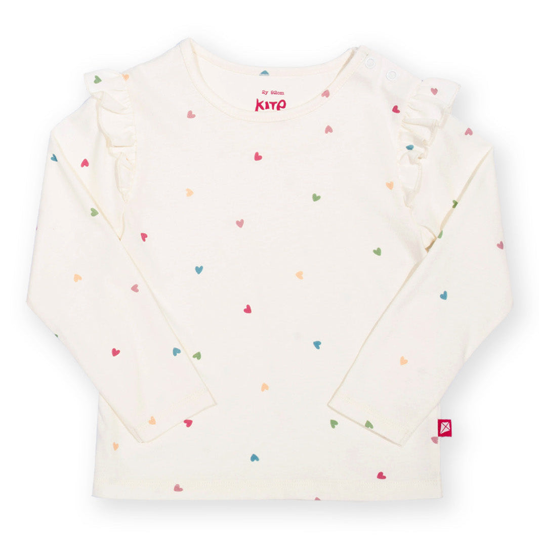 Organic Cotton Long Sleeve Frill T-Shirt - Little Hearts
