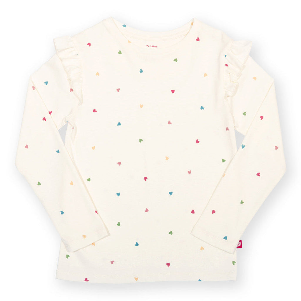 Organic Cotton Long Sleeve Frill T-Shirt - Little Hearts
