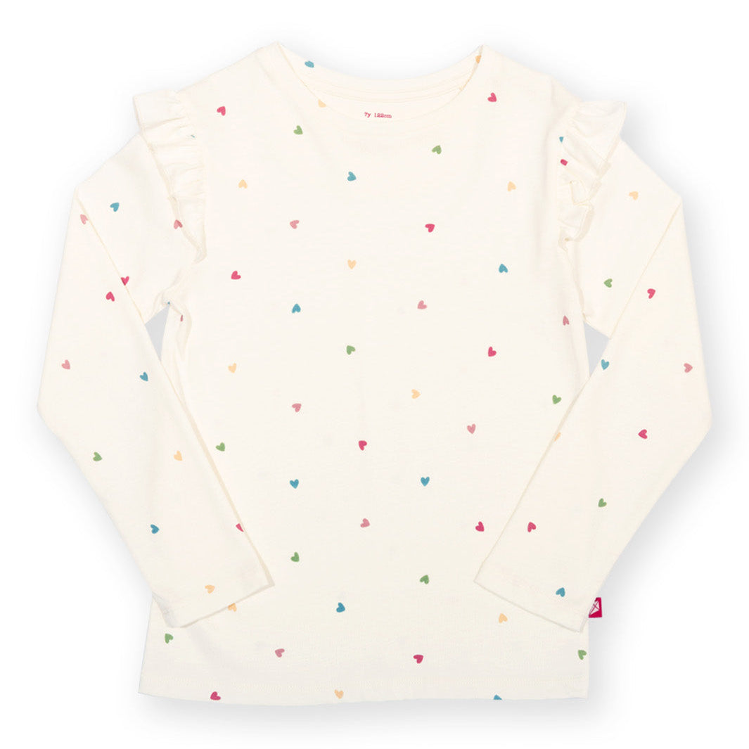 Organic Cotton Long Sleeve Frill T-Shirt - Little Hearts