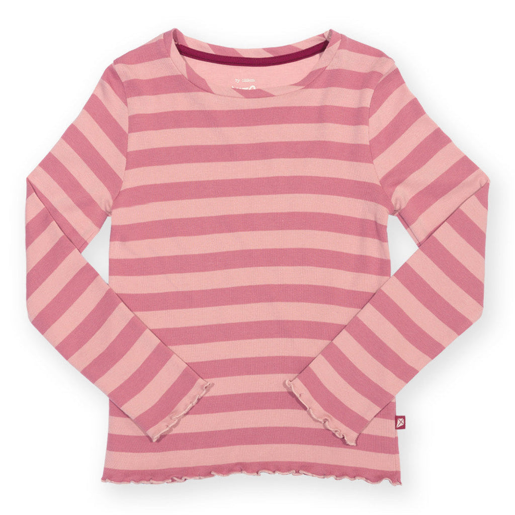 Organic Cotton Long Sleeve Rib T-Shirt - Heather Pink Striped
