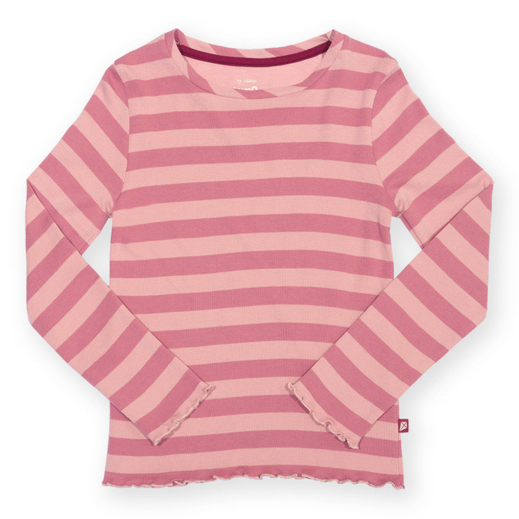 Organic Cotton Long Sleeve Rib T-Shirt - Heather Pink Striped