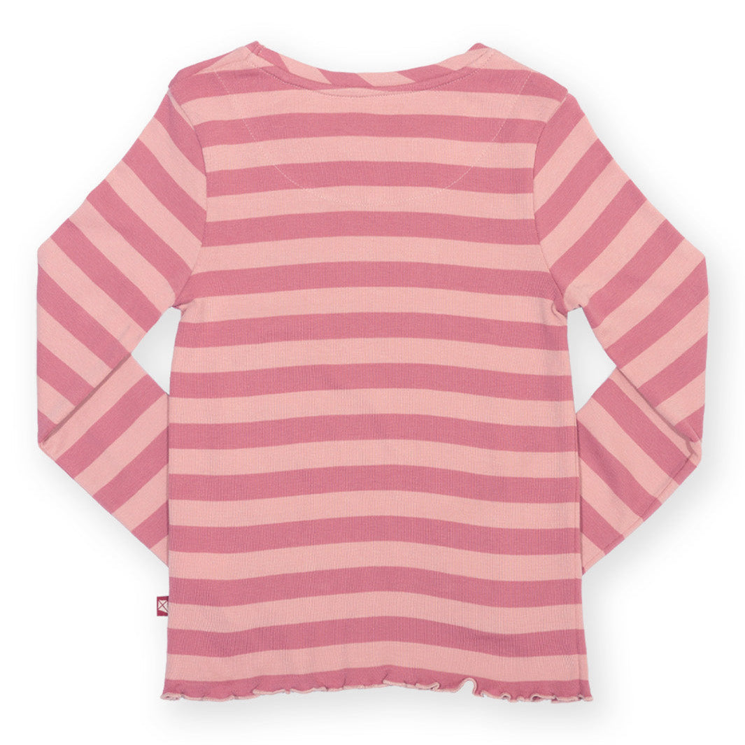 Organic Cotton Long Sleeve Rib T-Shirt - Heather Pink Striped