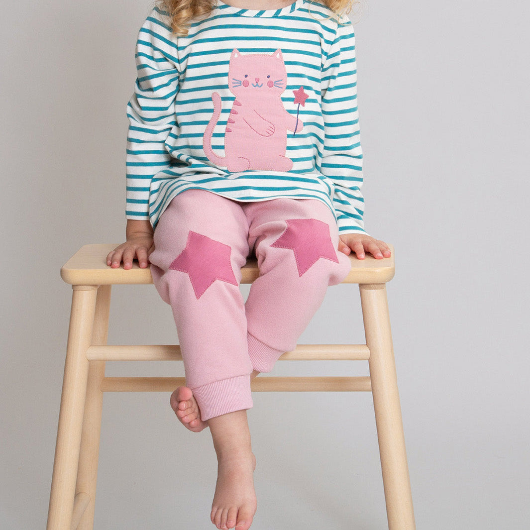 Organic Cotton Star Patch Joggers - Cloudy Pink