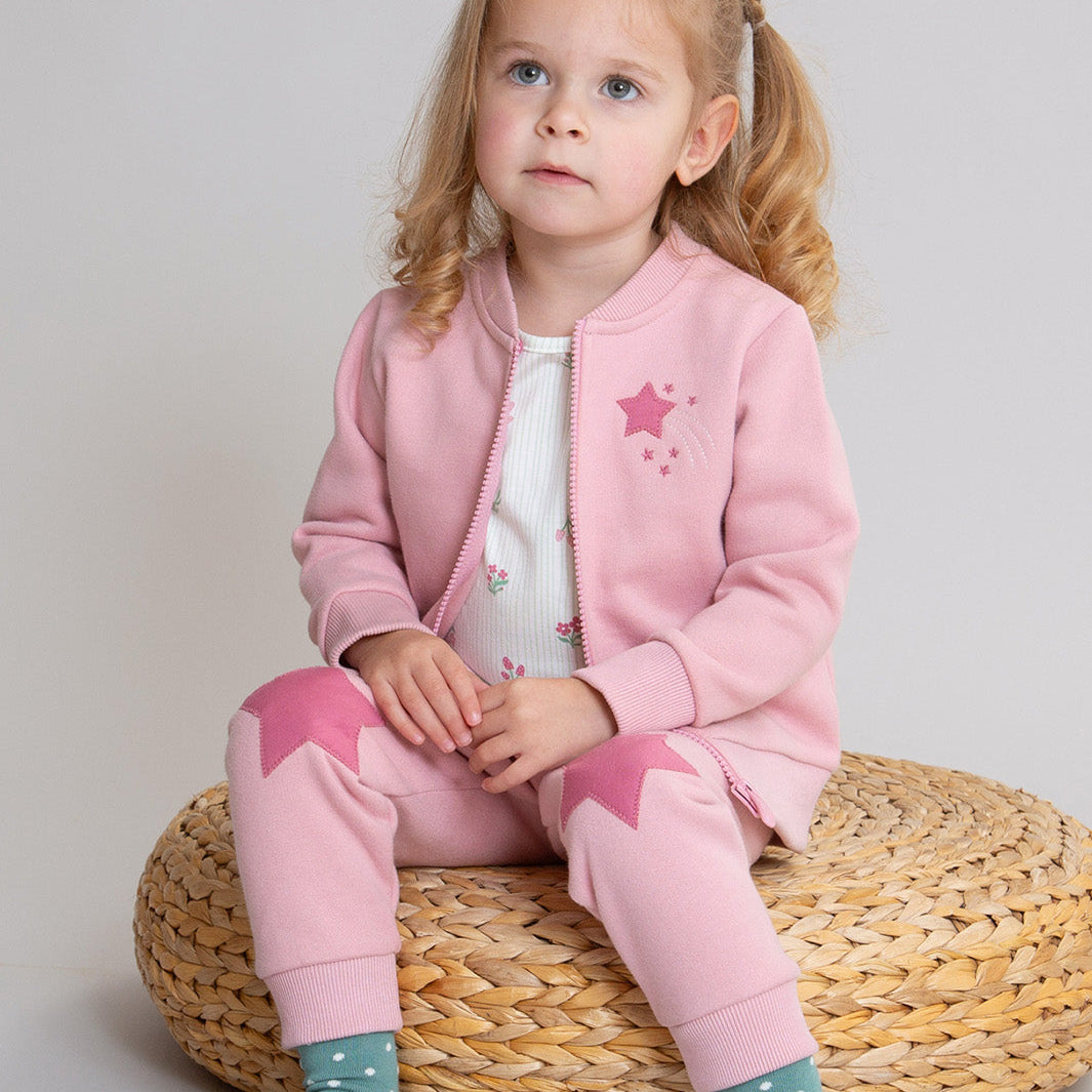 Organic Cotton Star Patch Joggers - Cloudy Pink