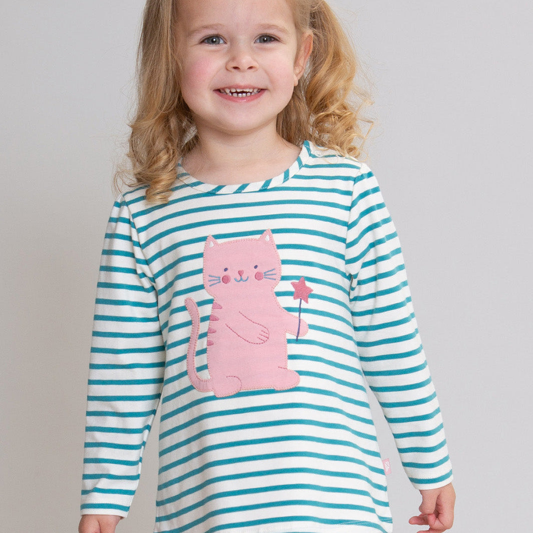 Organic Cotton Long Sleeve Tunic - Cat Appliqué