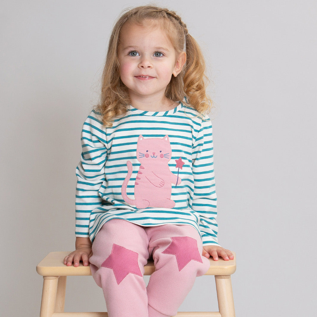 Organic Cotton Long Sleeve Tunic - Cat Appliqué